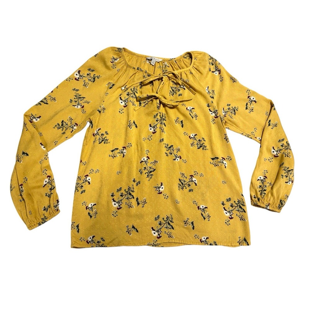 LUCKY BRAND‎ Womens Knit TOP Long Sleeve Yellow FLORAL Size XS